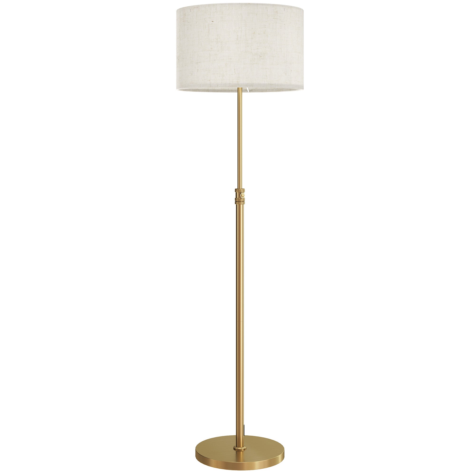 Floor Lamp With Remote, Height Adjustable Standing Lamp With Linen Shade, Dimmable With 3000K-6000K Adjustable Colour Temperatures, Foot Switch For Living Room Bedroom Office, Gold Tone