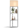 Corner Floor Lamp With Shelves, Tall Standing Lamps For Living Room, With Pull Chain Switch Bulb Not Included, Grey