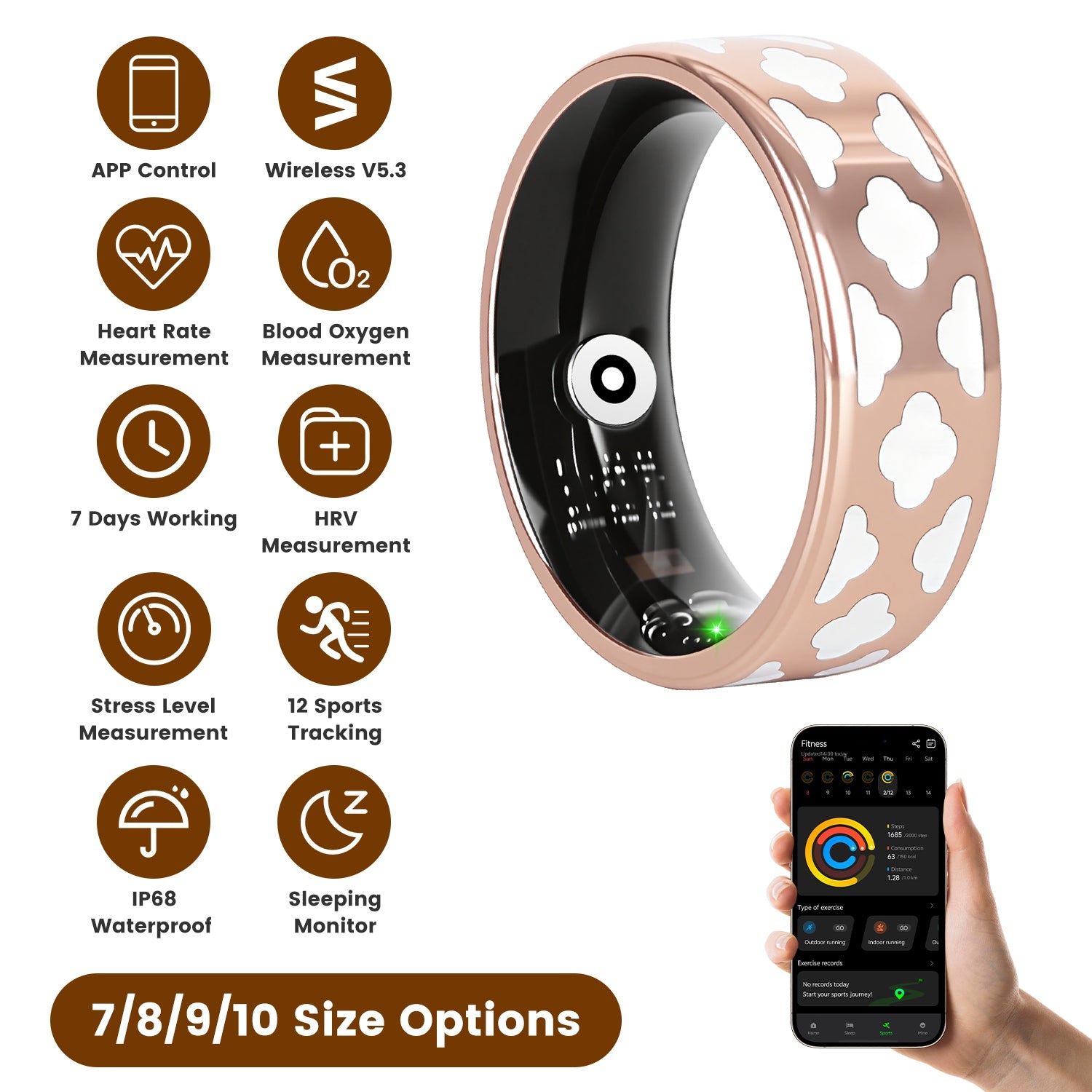 Smart Ring Health Tracker Fitness Sleep Stress HRV Tracker With Charging Case Magnetic Charging Cable For Women &...