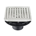 6 Inch Square Shower Drain With Removable Square Patterned Grate, 304 Stainless Steel With Flange And Hair Strainer,...