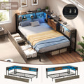 3ft Single Metal And Wood Bed With RGB LED Lights & Charging Station USB & Type-C, Built-in Shelves And Bedside Storage, Two Storage Drawers, Two Assembly Methods, Grey, Rustic Brown No Mattress