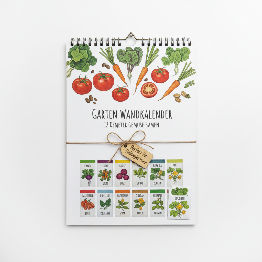Garten Wandkalender A4 mit 12 Demeter Gemüse Samen