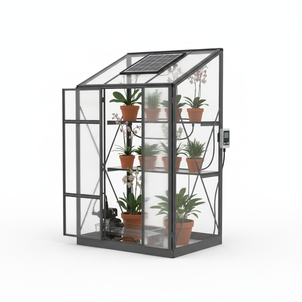 Mini-Gewächshaus für Balkon mit solarer Bewässerungsautomatik