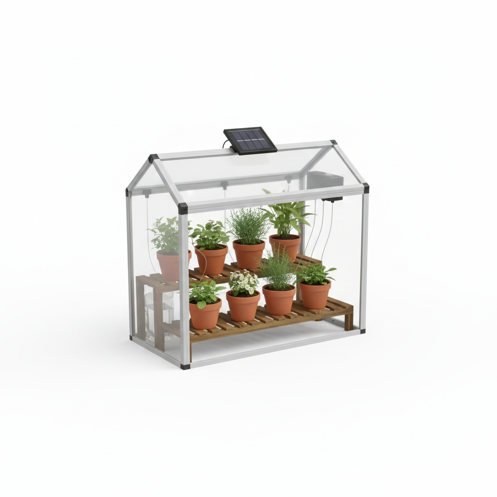 Mini-Gewächshaus für Balkon mit solarer Bewässerungsautomatik