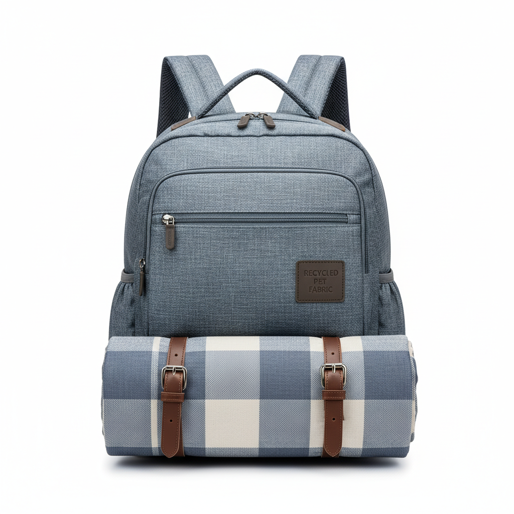 Recycelter PET-Stoff-Picknickrucksack mit integrierter Decke