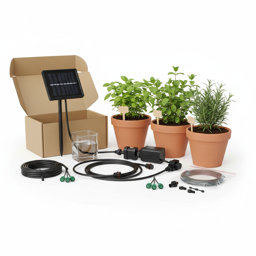 Solarbewässerungs-Kit für Kräuter auf dem Balkon